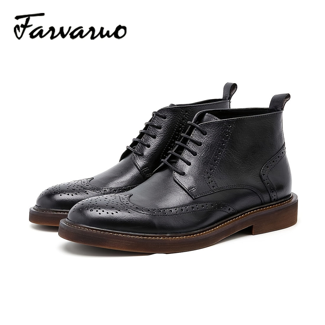 FARWARWO Men's Wingtip Brogue Leather Boots