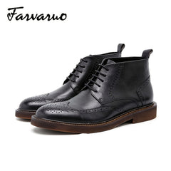 FARWARWO Men's Wingtip Brogue Leather Boots