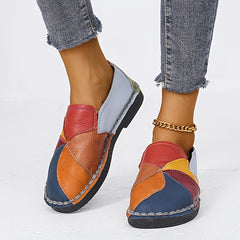 Women's Colorblock Flat Loafers Soft Sole Slip On Faux Leather Shoes