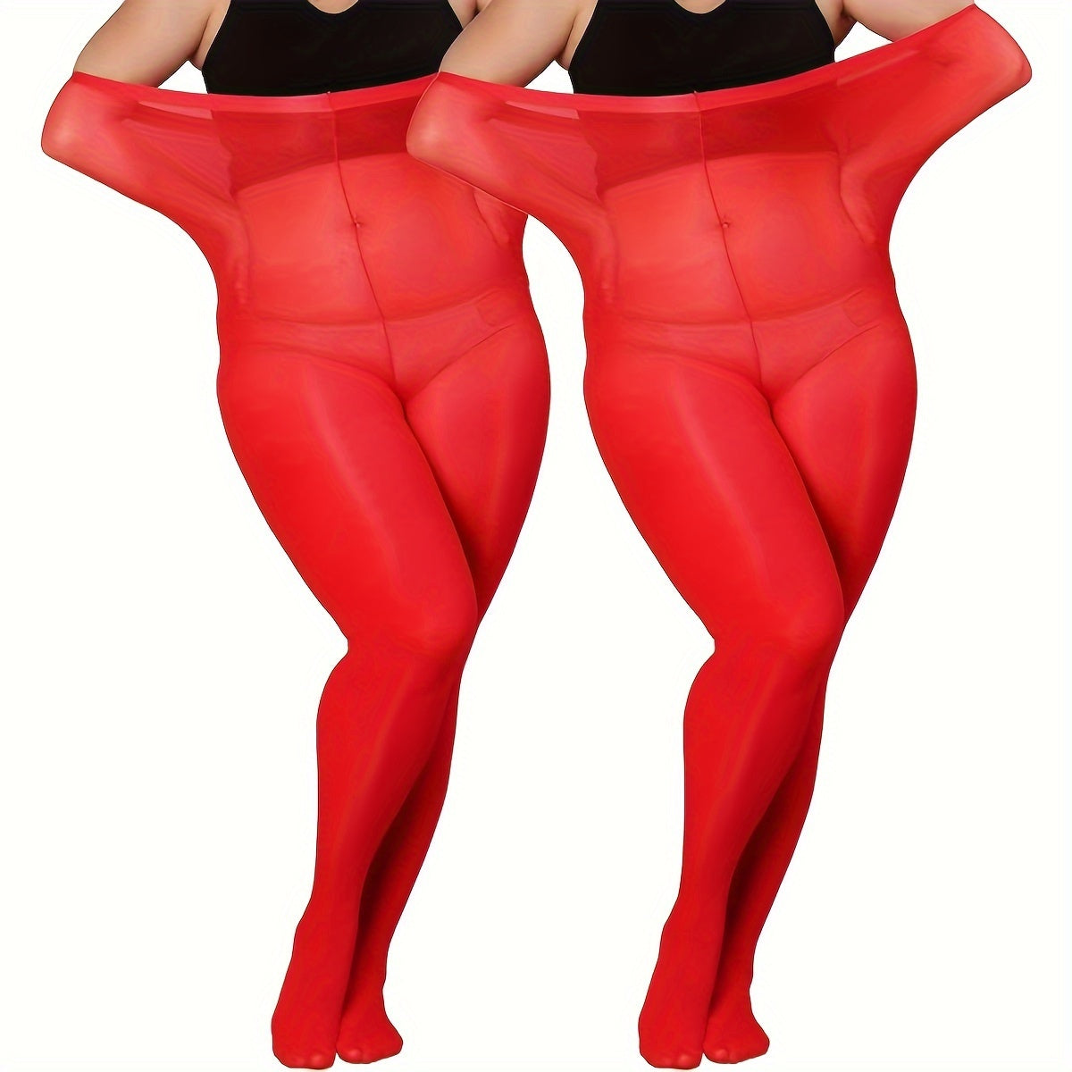 2 Pairs Plus Size Casual Stockings Set Women's Plus Control Top Pantyhose
