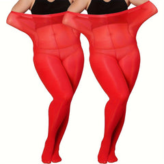 2 Pairs Plus Size Casual Stockings Set Women's Plus Control Top Pantyhose