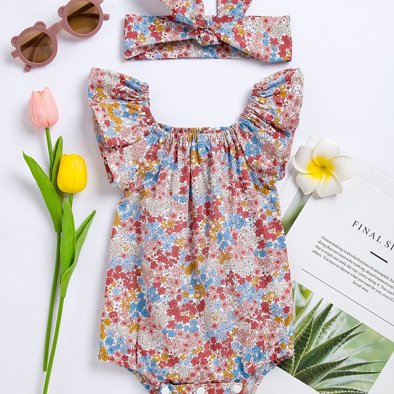 Newborn Infant Floral Romper Bodysuit & Headband for Baby Girls