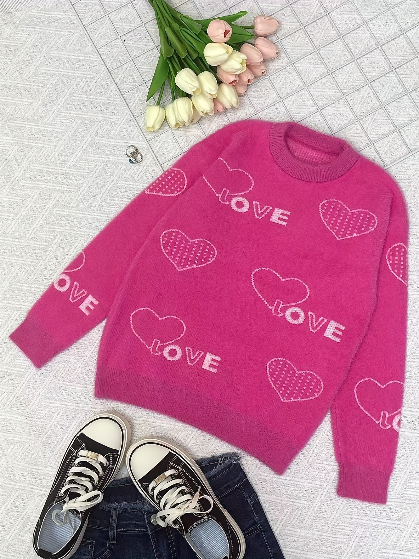Girls Graphic Fleece Long Sleeve Pullover Sweater