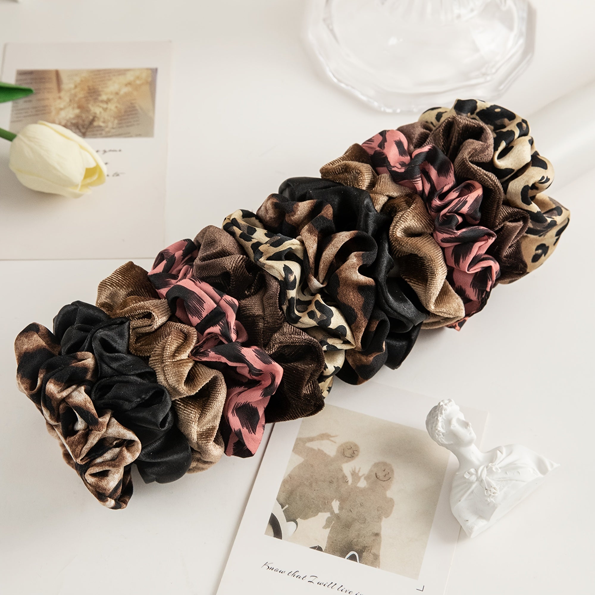 12pcs Leopard Print Hair Scrunchies Ponytail Holders