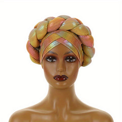 Yellow Laser Turban Cap Big Braided Pre-tied Elastic Head Wrap