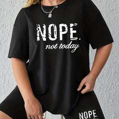 Women's Letter Print Tee & Shorts Set