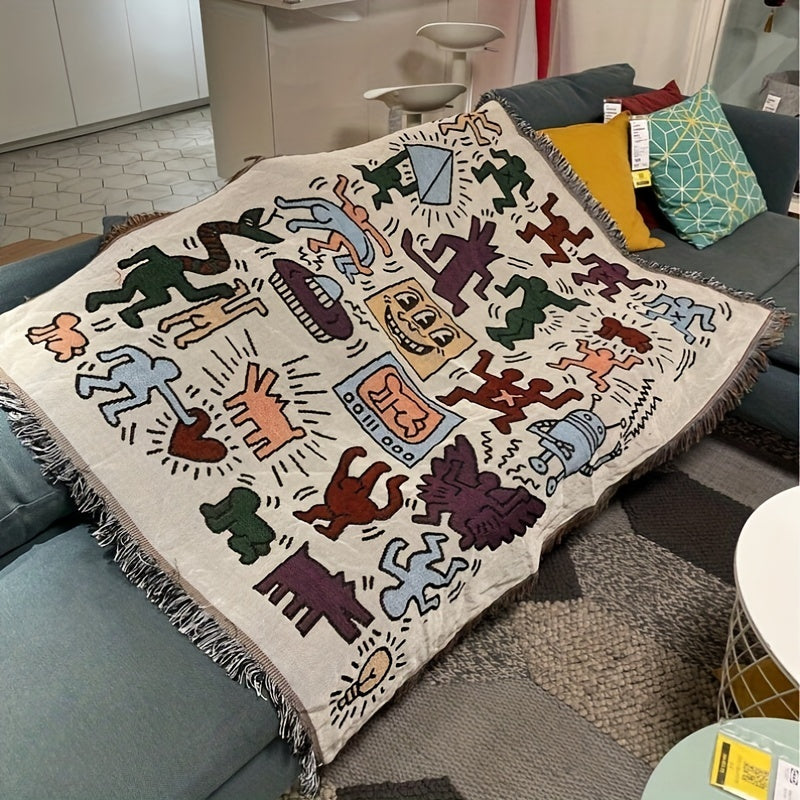 Graffiti Tassel Retro Blanket Outdoor Camping Decorative Blanket Throw Blanket