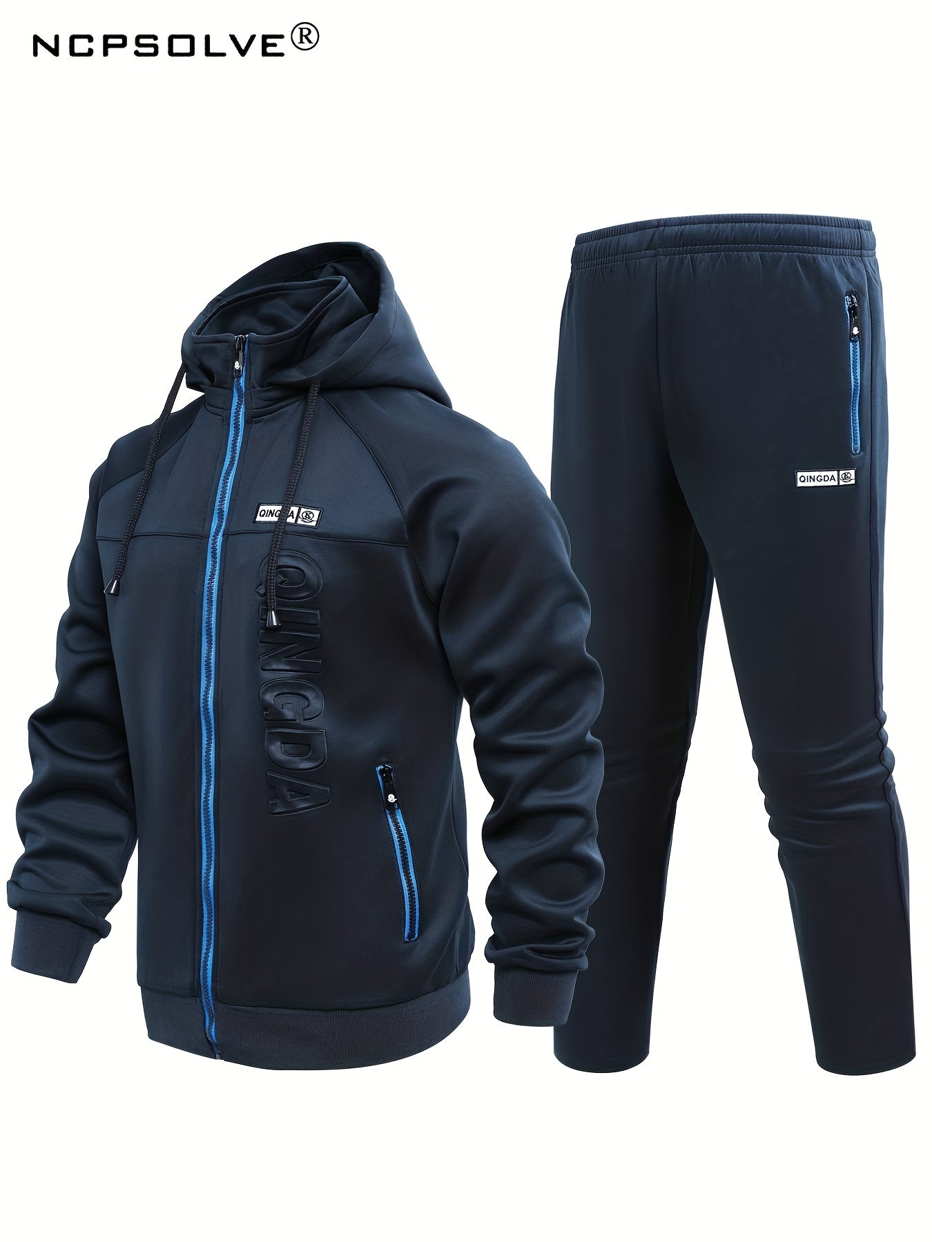 Men's Zip Up Hooded Jacket & Comfy Pants Set for Fall Winter Outdoor