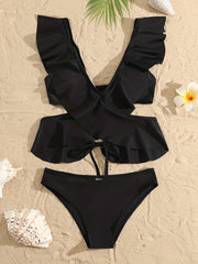 Mommy Kids Matching Swimsuit Ruffle Sleeve Swimwear