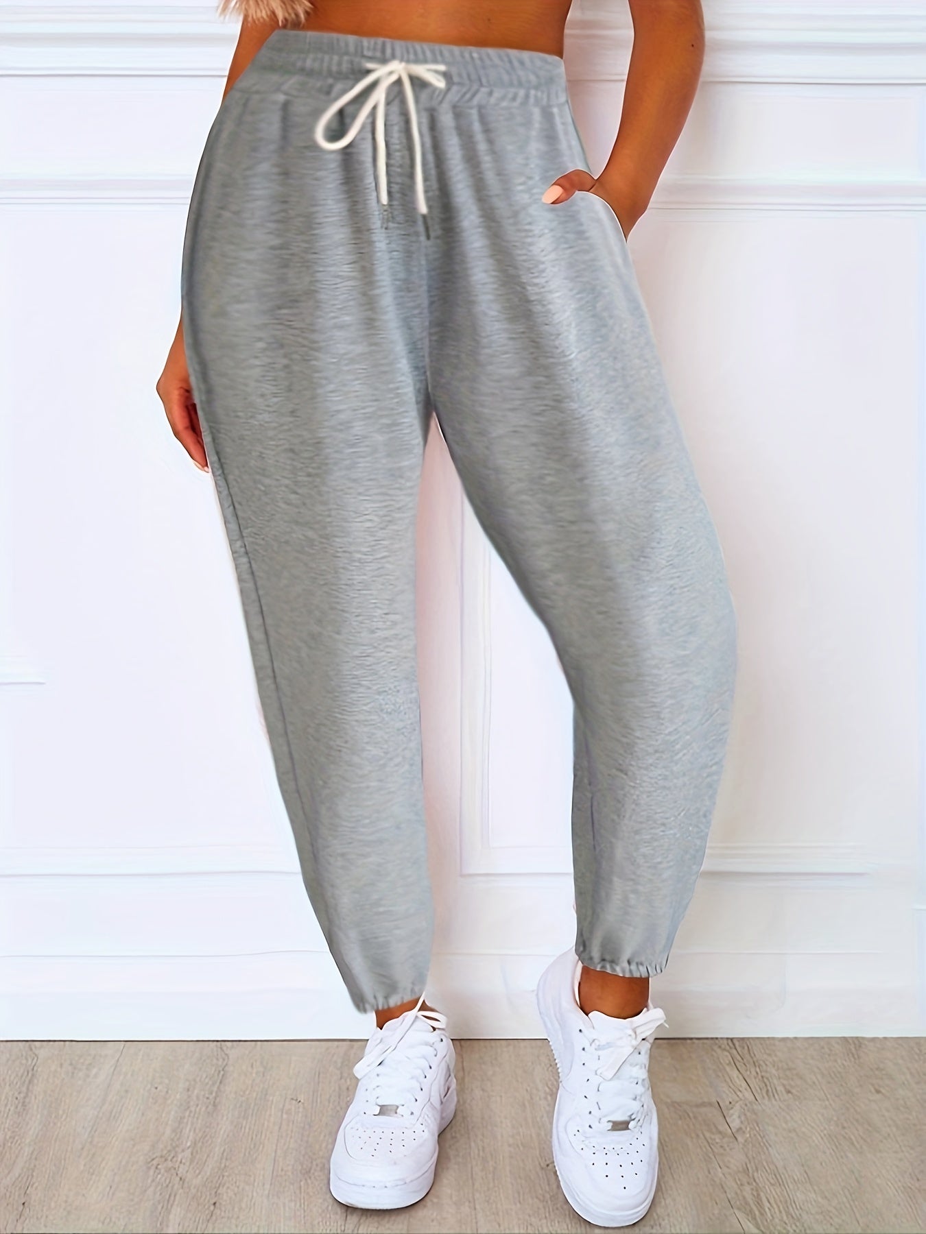 Women's Athleisure Elastic Waist Sweatpants Drawstring Solid Casual Pants