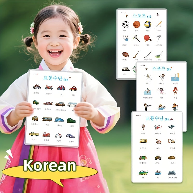 Kids Flashcards Set of 8 Waterproof A4 Posters Sports Transport Places & Houses