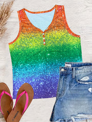 Colorful Print Button Front V Neck Tank Top Casual Sleeveless Top