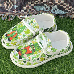 Flat Skate Shoes Four Leaf Clover Gnome Pattern Couple Shallow Mouth Casual Shoe