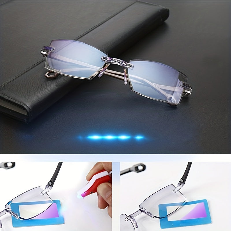Portable Rimless Bifocal Anti Light Reading Glasses For Men