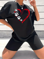 2pcs Women's Summer Casual Sports Suits Heart Graphic T-shirts & Shorts