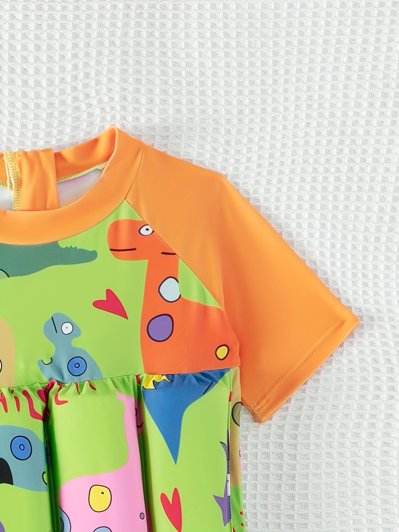 Baby Boys Cartoon Graphic Print Short Sleeve Swimsuit With Adjustable Buoyancy