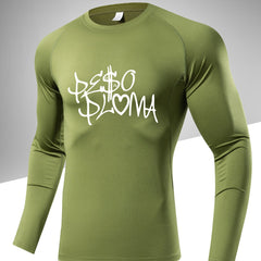 Men's Letter Print Compression Shirt Athletic Cold Weather Baselayer