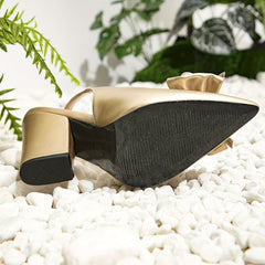 Bowknot Block Heel Point Toe Pumps Strap Buckle Versatile Dress Shoes