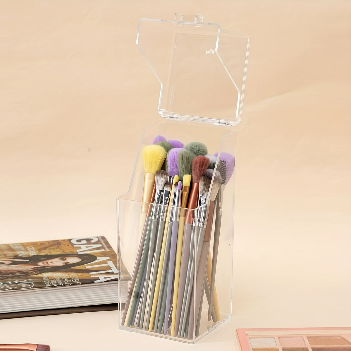 Acrylic Makeup Brush Holder With Lid Cover