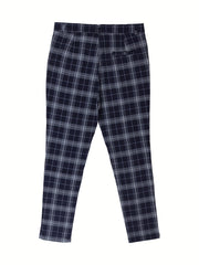 Slim Fit Plaid Slacks Men s Casual Vintage Style Slightly Stretch Dress Pants