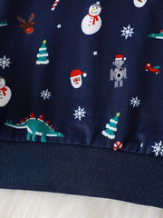 Dinosaur Santa Pattern Kid's Sweatshirt Long Sleeve Top Crew Neck Pullover