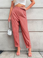 High Waist Ruched Pants with Pockets