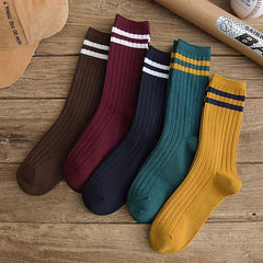 10 Pairs Striped Crew Socks Comfortable & Breathable Women's Mid Tube Stockings