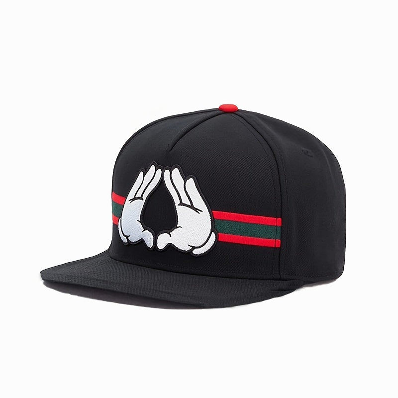 Striped Palm Embroidery Baseball Cap Hip Hop Snap Back Hat Adjustable Sunscreen
