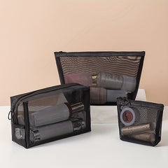 Portable Mesh Makeup Bag with Zipper Pouch for Daily Use and Travel