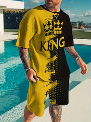 Men's King & Block Graphic T-shirt & Breathable Shorts for Outdoor