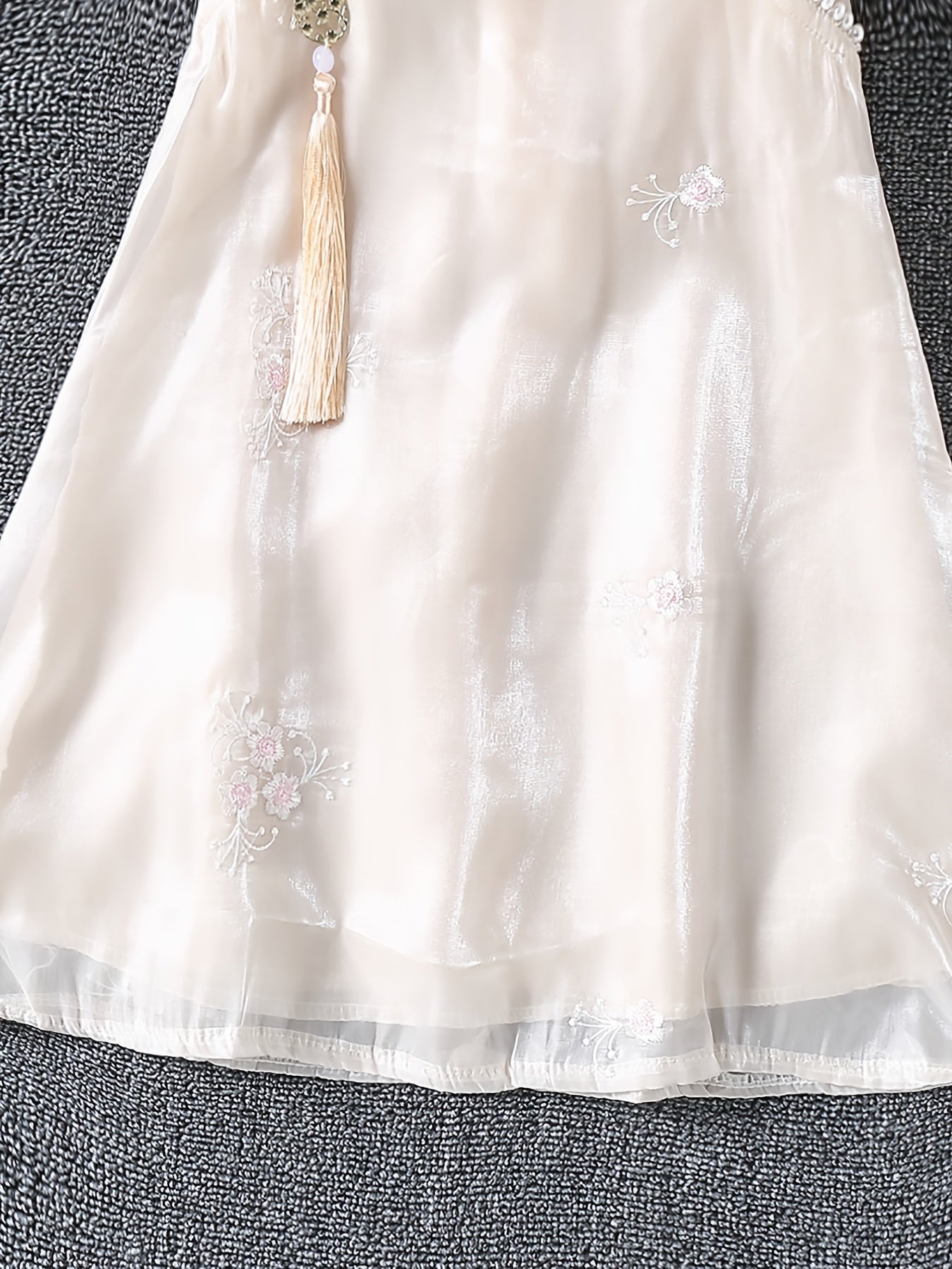 Girls Vintage Cheongsam Dress Faux Pearl Embroidered Summer Party Clothes