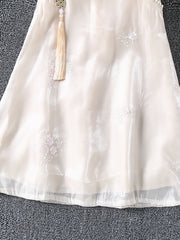 Girls Vintage Cheongsam Dress Faux Pearl Embroidered Summer Party Clothes