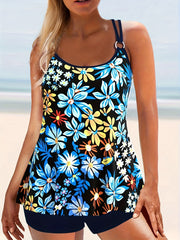 Floral Print Tankini Set Modest Plus Size Swimsuit