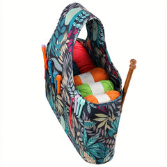 Waterproof Yarn Storage Bag Large Capacity Knitting Tote Leaves Pattern