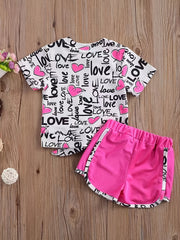 Girls Heart Print T-shirt & Shorts Set for Summer
