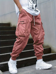Men's Drawstring Cargo Pants Casual Outdoor Baggy Trousers