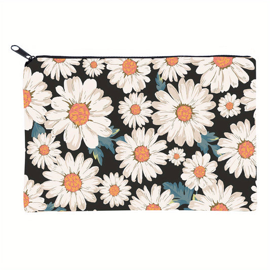 Daisy Print Square Makeup Bag Portable Toiletries Cosmetic Case Organiser
