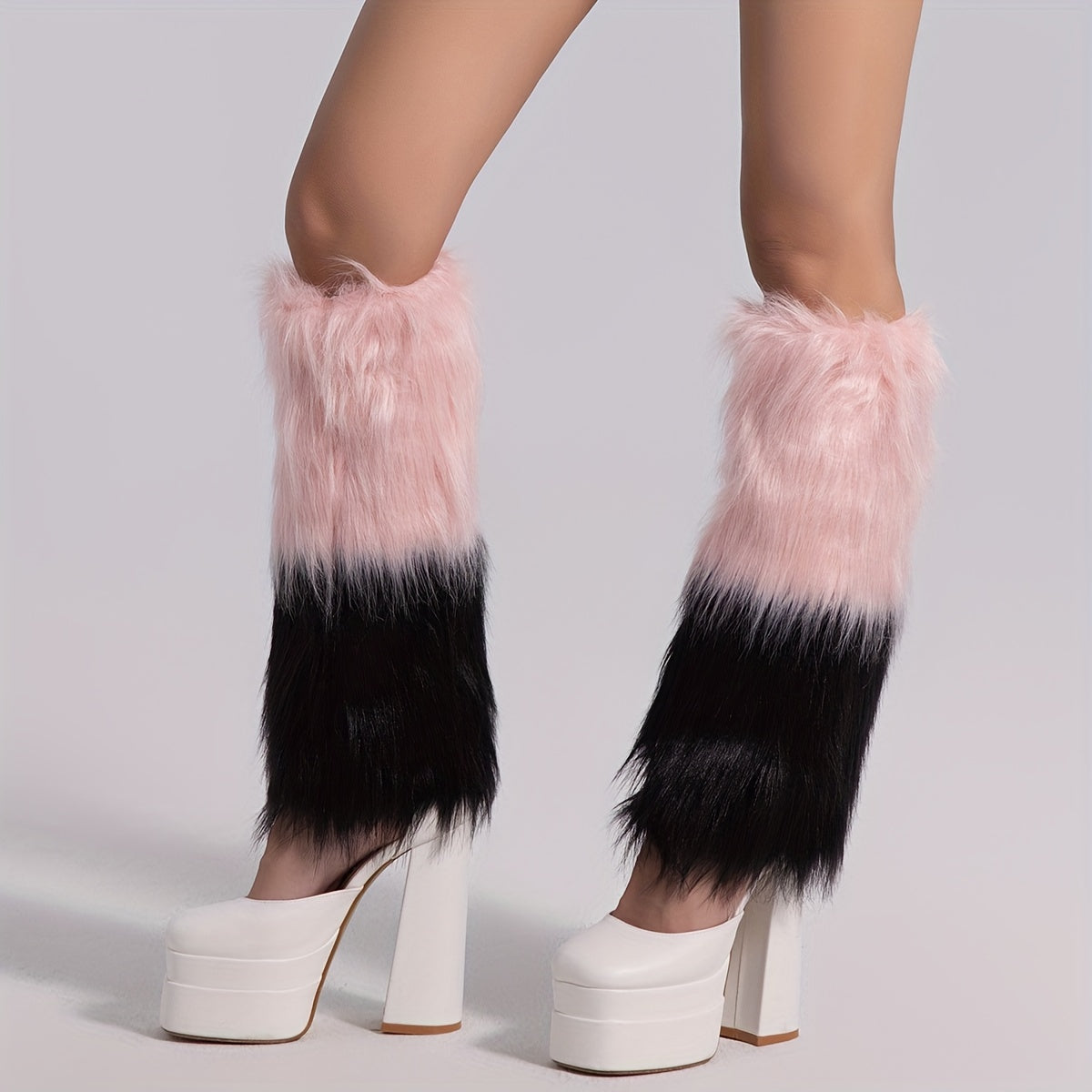 Colorblock Fuzzy Leg Warmers Knee High Socks Women's Stockings