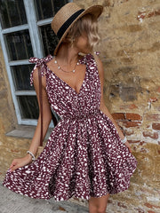 Floral Print V Neck Strappy Dress Sleeveless Casual Dress