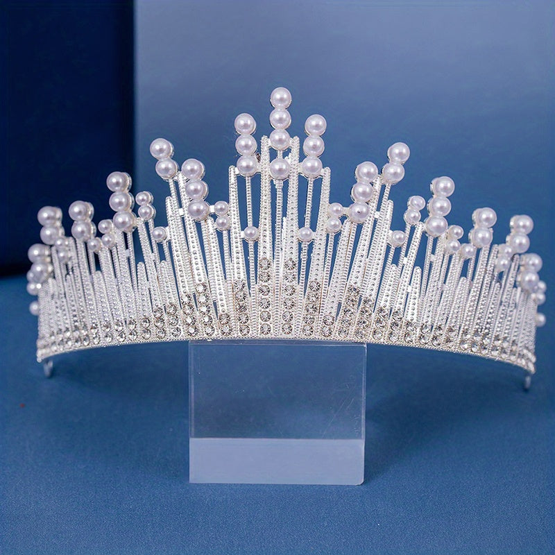 Faux Pearl Crown Golden Rhinestone Headband Hair Accessories