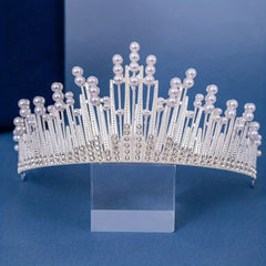 Faux Pearl Crown Golden Rhinestone Headband Hair Accessories
