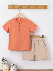 Boys Button T Shirt & Shorts Set for Summer Toddlers Kids