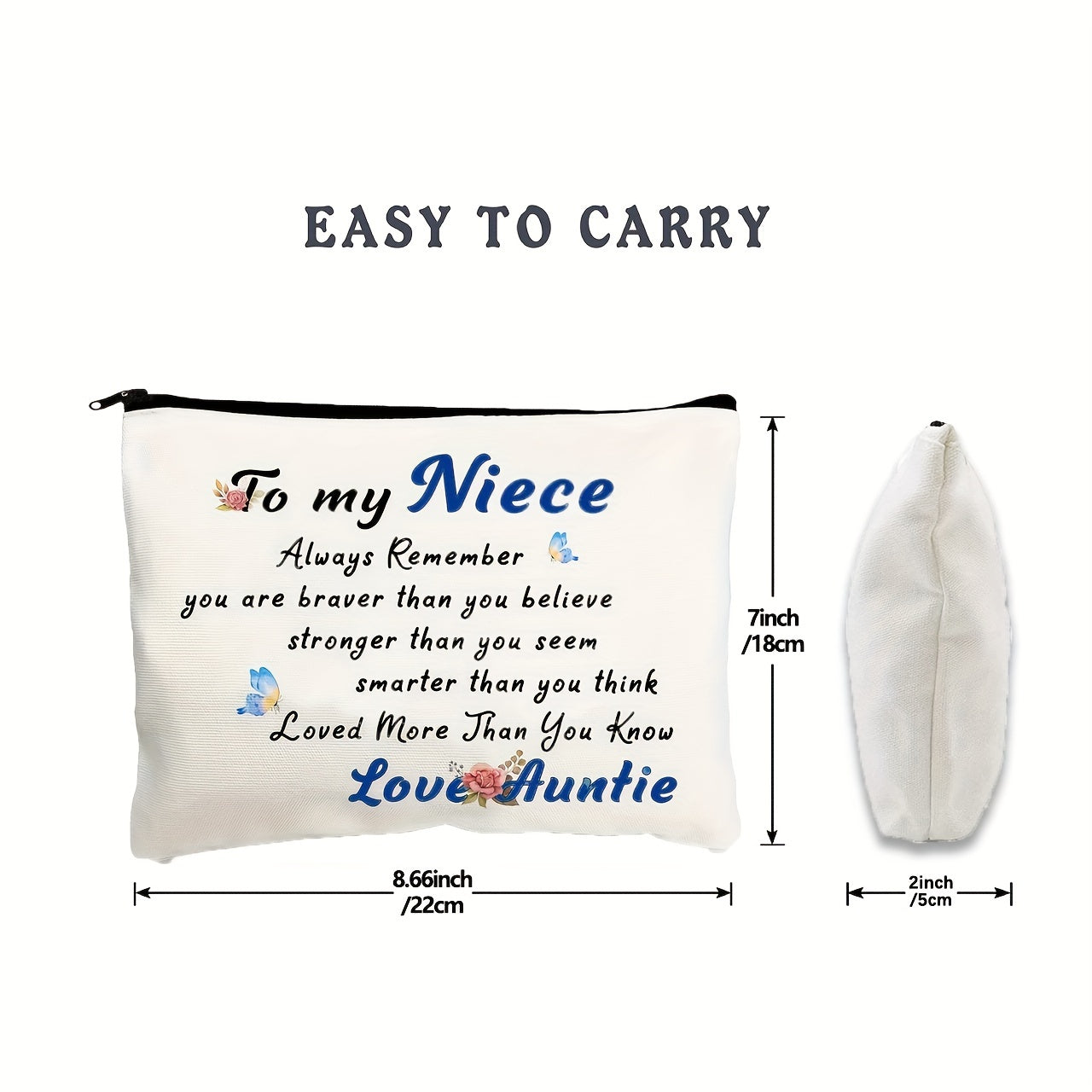 Gift For Niece Girl Cosmetic Bag You Are Braver Than You Think Love Auntie