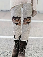 Women's Plus 3D Cat Print Elastic Skinny Trousers