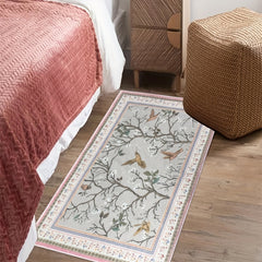 Cashmere Indoor Mat Flower Tree And Birds Painting Area Rug Non Slip