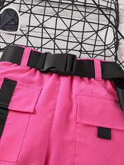 Girls' Casual Cargo Shorts With Pockets and Belt