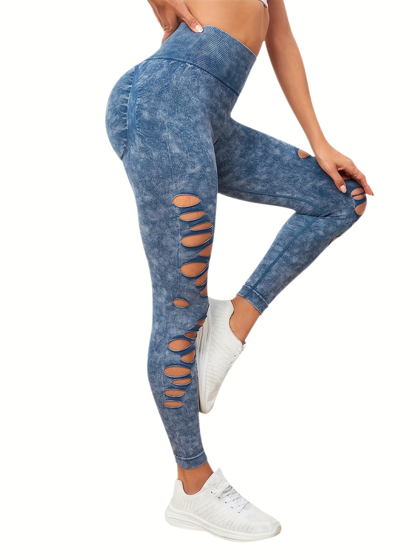 High Waist Ripped Fitness Pants Yoga Hip Lifting Leggings For Women