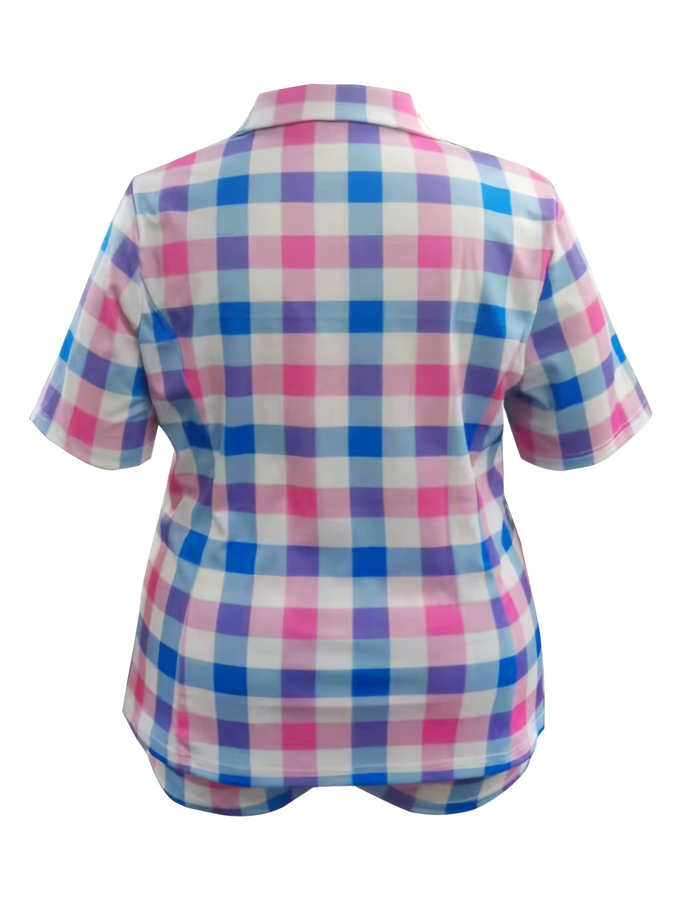 Women's Plus Plaid Short Sleeve Top & Shorts Outfits Set