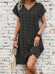 Heart Print Confetti Dress Casual V Neck Short Sleeve