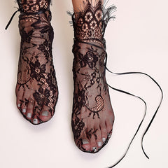 Floral Print Lace Socks Semi-sheer Breathable Mid Tube Women's Socks